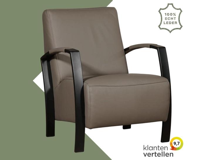 Leren fauteuil Glory - Toledo Smog (grijs), Huis en Inrichting, Fauteuils, 50 tot 75 cm, 75 tot 100 cm, Nieuw, Leer, Ophalen of Verzenden