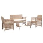 vidaXL 4-delige Loungeset met kussens poly rattan beige, Tuin en Terras, Tuinsets en Loungesets, 4 zitplaatsen, Nieuw, Loungeset