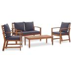vidaXL 4-delige Loungeset met kussens massief acaciahout, 4 zitplaatsen, Verzenden, Nieuw, Loungeset