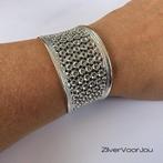 Handgemaakte 925 zilveren brede klemarmband met  bloemmotief, Verzenden, Nieuw, Zilver