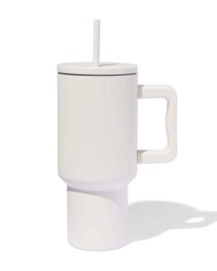 HEMA Drinkbeker met rietje 900ml rvs beige, Huis en Inrichting, Keuken | Servies, Nieuw, Verzenden