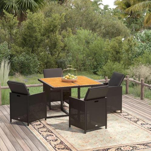vidaXL 5-delige Tuinset met kussens poly rattan zwart, Tuin en Terras, Tuinsets en Loungesets, Tuinset, Nieuw, Rotan, Verzenden