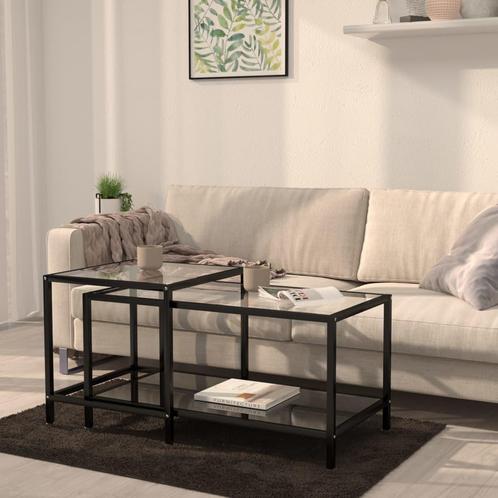 vidaXL 2-delige Salontafelset gehard glas zwart, Huis en Inrichting, Tafels | Bijzettafels, Nieuw, Verzenden