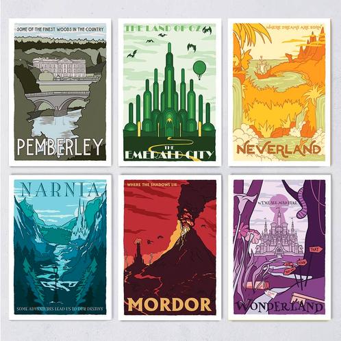 Bookishly - Fictional Travel Poster Postcard Set - Twelve Pa, Verzamelen, Ansichtkaarten | Themakaarten, Ophalen of Verzenden