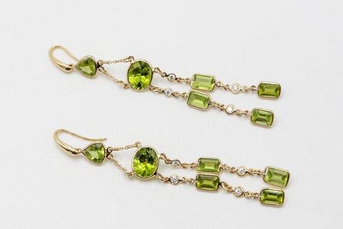 Oorbellen - 18 karaat Geel goud Olivijn - Diamant, Sieraden, Tassen en Uiterlijk, Oorbellen