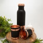 Puur koperen set van fles bruinzwart ± 950 ml met 2 bekers, Nieuw