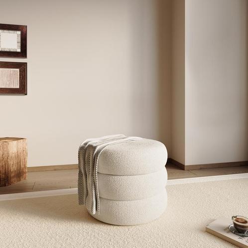 Luxe poef Curvy met opbergruimte - Wit - Ø53,5 x 38,5 cm, Huis en Inrichting, Banken | Voetenbanken en Poefen, Nieuw, Verzenden
