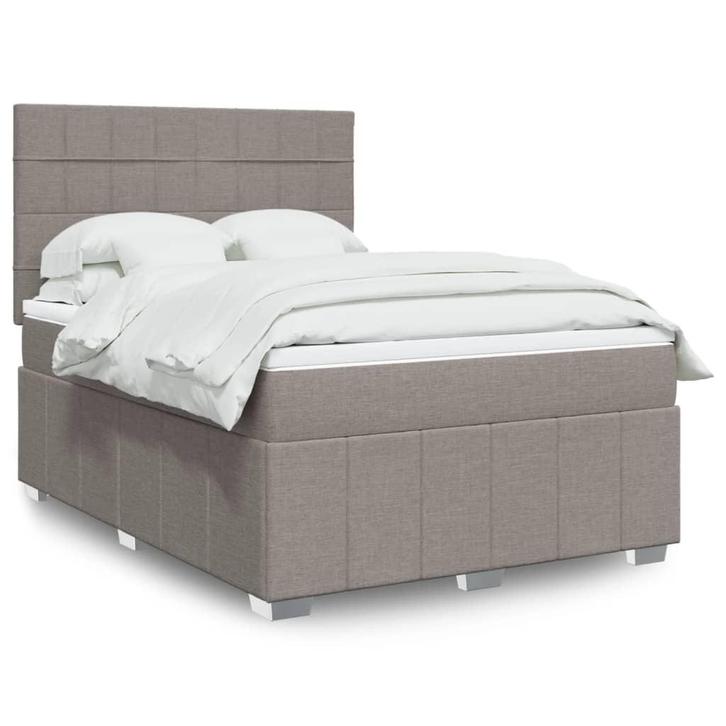 vidaXL Boxspring met matras stof taupe 140x200 cm, Huis en Inrichting, Slaapkamer | Bedden, 140 cm, 200 cm, Tweepersoons, Nieuw