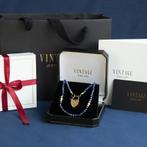 Vintage saffier collier met hart siersluiting 9 krt, Ophalen of Verzenden, Nieuw