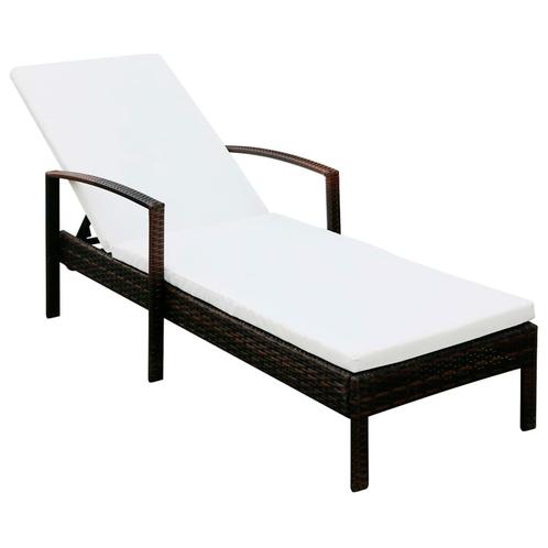 vidaXL Ligbed met kussen poly rattan bruin, Tuin en Terras, Ligbedden, Nieuw, Verzenden