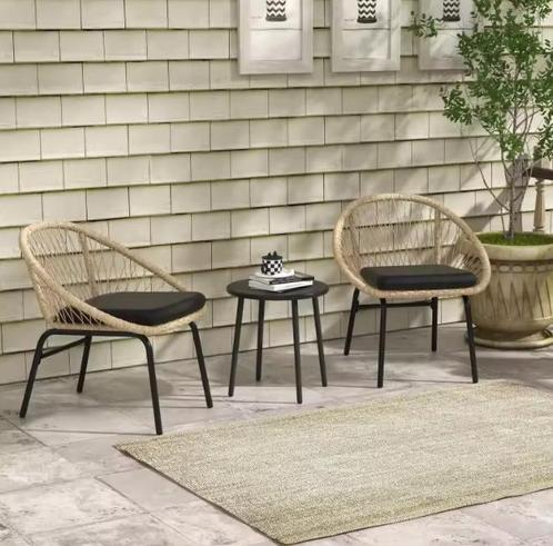 3-delige rotan tuinset – 2 stoelen met kussens + tafel, Tuin en Terras, Tuinsets en Loungesets, Nieuw, Verzenden