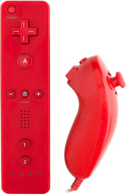 Wii Controller / Remote Rood + Nunchuk Rood (Third Party)..., Spelcomputers en Games, Spelcomputers | Nintendo Wii, Zo goed als nieuw