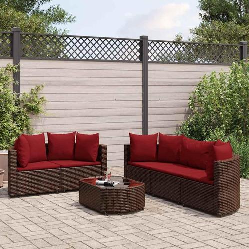 vidaXL 6-delige Loungeset met kussens poly rattan bruin, Tuin en Terras, Tuinsets en Loungesets, Loungeset, Nieuw, 6 zitplaatsen