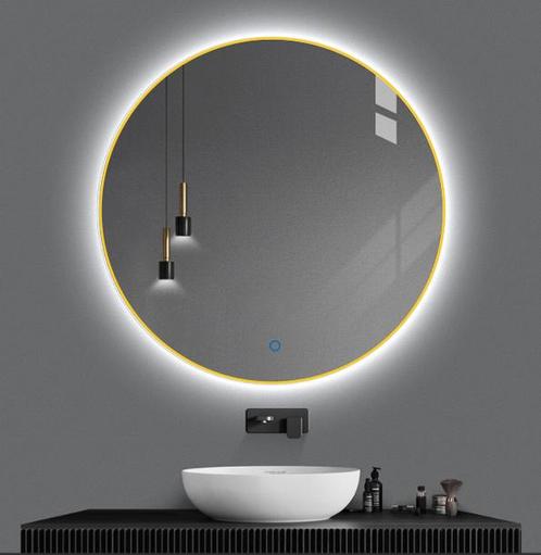 Sani Royal Badkamerspiegel Rond Goud LED Dimbaar, Huis en Inrichting, Woonaccessoires | Spiegels