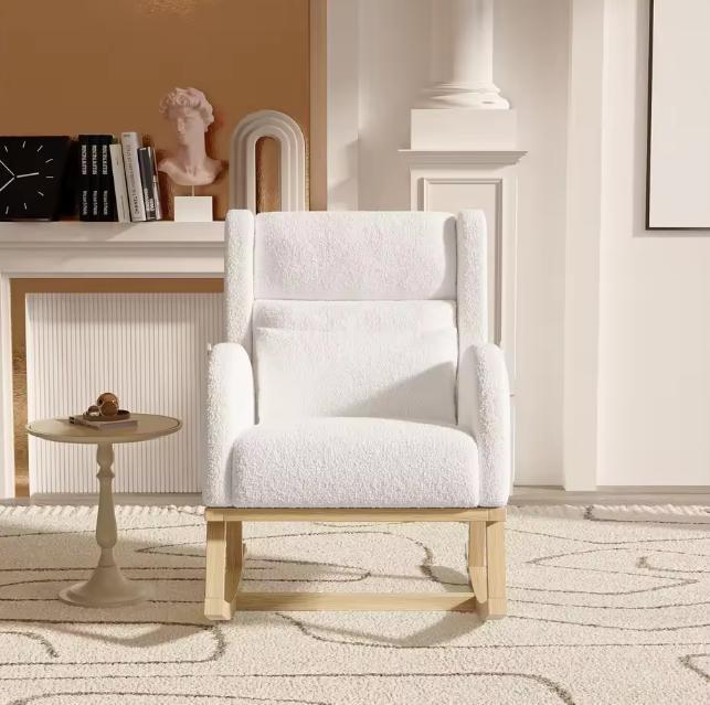 Witte Schommelstoel Fauteuil – Lamswol – Met Zijvakken  Laat, Huis en Inrichting, Stoelen, Nieuw, Verzenden