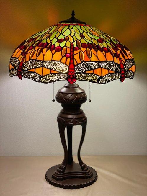XXL Tiffany stijl tafellamp Studio KING OF DRAGONFLY lamp, Antiek en Kunst, Kunst | Designobjecten
