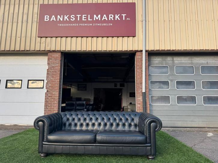 Chesterfiels Nattuzzi bankstel zwart leren 3 zits bank, Huis en Inrichting, Banken | Bankstellen, Rechte bank, Zo goed als nieuw