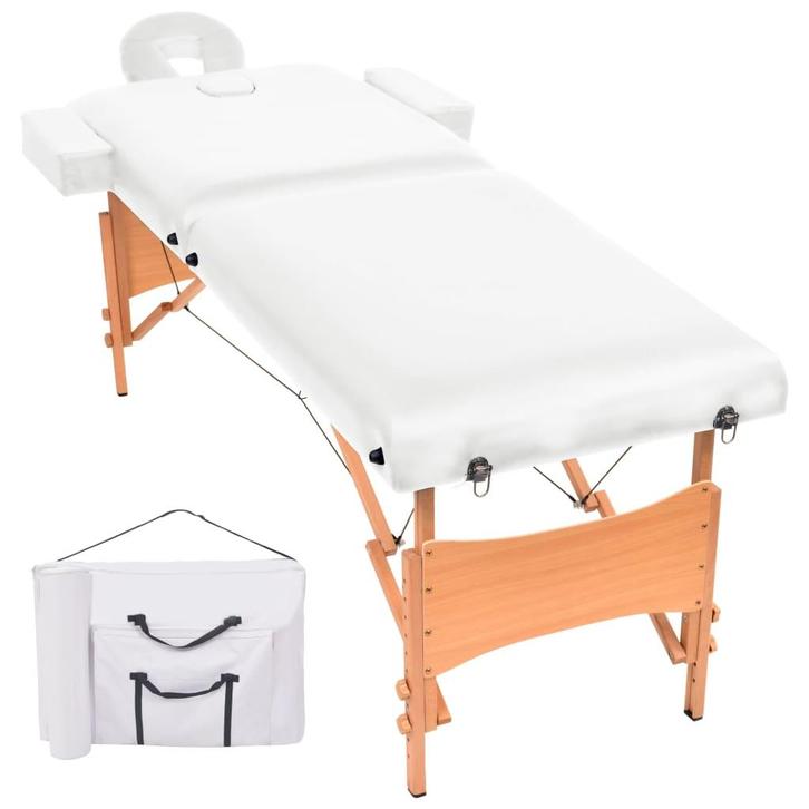 vidaXL Massagetafel 10 cm dik 2 zones inklapbaar wit, Sport en Fitness, Massageproducten, Nieuw, Verzenden
