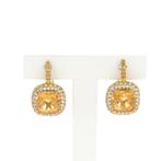 18 Krt. Gouden oorstekers met citrien en diamant | 0,24 ct., Gebruikt, Overige kleuren, Ophalen of Verzenden, Met edelsteen