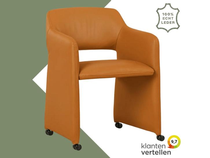 Leren eetkamerstoel Icon - Toledo Mandarin (oranje), Huis en Inrichting, Stoelen, Eén, Overige kleuren, Nieuw, Leer, Ophalen of Verzenden