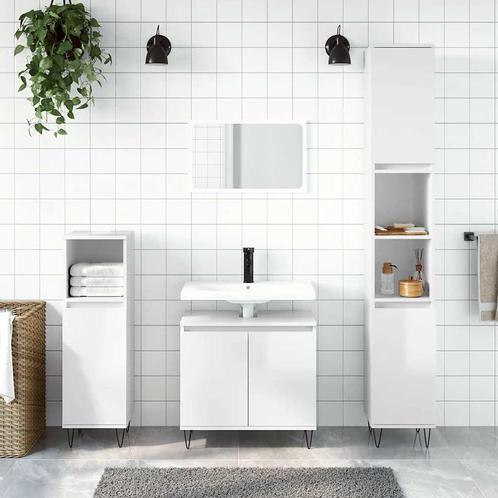 vidaXL Badkamerkast 58x33x60 cm bewerkt hout hoogglans wit, Huis en Inrichting, Badkamer | Badkamermeubels, Nieuw, Verzenden