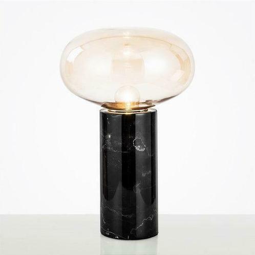 Amber Glazen Tafellamp, Marmer, E27 Fitting, 23x25cm, Zw..., Huis en Inrichting, Lampen | Tafellampen, Nieuw, Verzenden