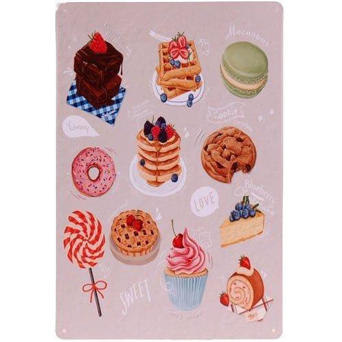 Metalen plaatje diverse soorten gebakjes - Sweet - 21x33 cm, Huis en Inrichting, Woonaccessoires | Tekstborden en Spreuken, Nieuw