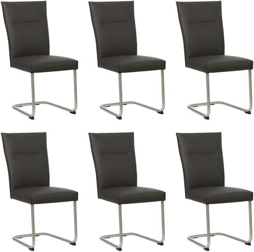 Set van 6 Donkerbruine leren   - poot rond rvs - Toledo Leer, Huis en Inrichting, Stoelen, Vijf, Zes of meer stoelen, Overige kleuren