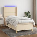 vidaXL Boxspring met matras en LED stof crèmekleurig 100x200, Huis en Inrichting, 100 cm, Eenpersoons, Verzenden, Nieuw