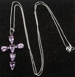 Amethist - Zilver, Amethist - Prachtig kruis en zijn massief, Antiek en Kunst