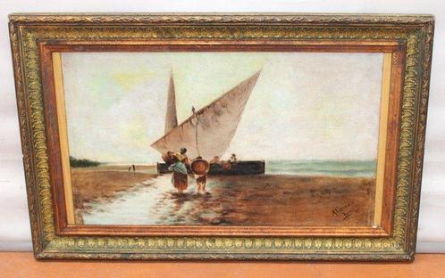 Spaanse school (XIX) - Marina con pescadores, Antiek en Kunst, Kunst | Schilderijen | Klassiek