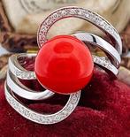 Ring - 18 karaat Witgoud Koraal - Diamant, Sieraden, Tassen en Uiterlijk, Ringen, Nieuw