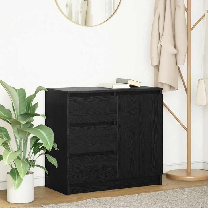 vidaXL Dressoir met lade 71x35x65 cm spaanplaat zwart, Huis en Inrichting, Kasten | Dressoirs, Nieuw, Overige houtsoorten, Verzenden