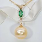 Zonder minimumprijs - Hanger - 14 karaat Geel goud Smaragd -