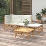 vidaXL 4-delige Loungeset met kussens bamboe crèmewit, Tuin en Terras, Tuinsets en Loungesets, Verzenden, Nieuw, Hout, Loungeset