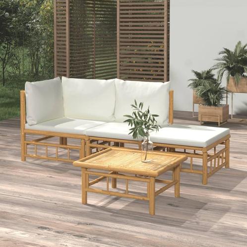 vidaXL 4-delige Loungeset met kussens bamboe crèmewit, Tuin en Terras, Tuinsets en Loungesets, Loungeset, Nieuw, Hout, Verzenden