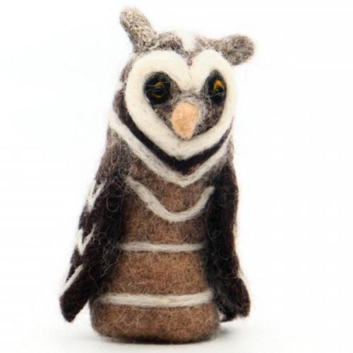 Vilten Vingerpoppetje Uil Bruinbeige- 10cm NIEUW, Kinderen en Baby's, Speelgoed | Poppen, Nieuw, Ophalen of Verzenden