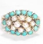 Ring - 14 karaat Geel goud - 11.47ct. tw. Turquoise - Parel, Nieuw