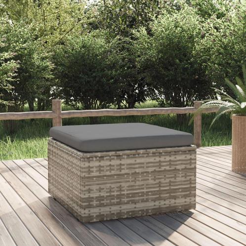 vidaXL Voetensteun met kussen 55x55x30 cm poly rattan grijs, Tuin en Terras, Tuinsets en Loungesets, Nieuw, Rotan, Verzenden