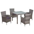 vidaXL 5-delige Tuinset met kussens poly rattan grijs, 4 zitplaatsen, Nieuw, Tuinset, Verzenden