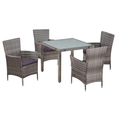 vidaXL 5-delige Tuinset met kussens poly rattan grijs, Tuin en Terras, Tuinsets en Loungesets, Tuinset, Nieuw, 4 zitplaatsen, Rotan