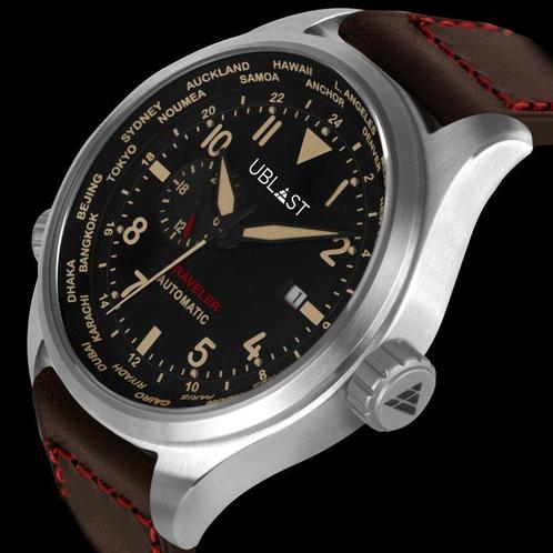 Ublast - Traveler Automatic World Time - REF.UBTR47BN/RD -, Sieraden, Tassen en Uiterlijk, Horloges | Heren