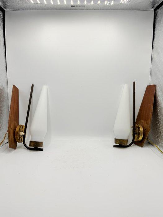 Wandlamp (2) - Hout, IJzer, Messing, Glas - Zweedse design, Antiek en Kunst, Antiek | Lampen