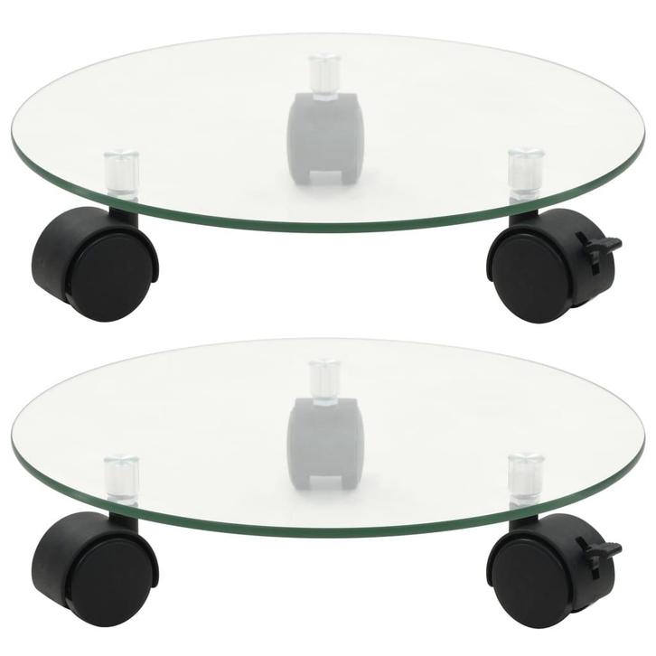 vidaXL Plantenrollers rond 28 cm gehard glas 2 st, Tuin en Terras, Overige Tuin en Terras, Nieuw, Verzenden