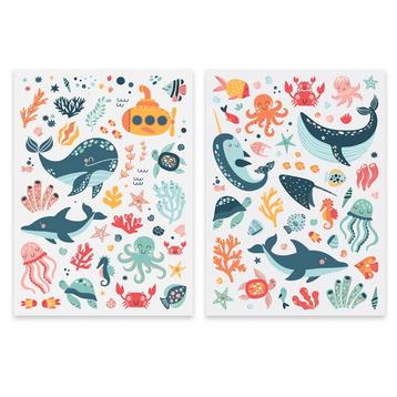 Stickers - Onderzeeer & Zeeleven Cartoonstyle - 2 Vellen - S beschikbaar voor biedingen