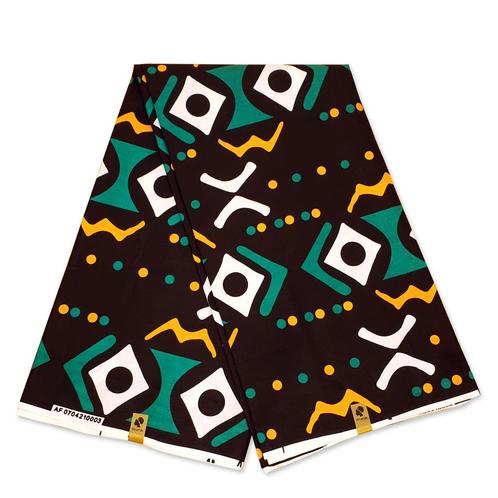 Afrikaanse Zwart / Turquoise / Gele Bogolan / Mud cloth prin, Hobby en Vrije tijd, Stoffen en Lappen, Nieuw, Ophalen of Verzenden