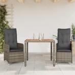 vidaXL 3-delige Bistroset met kussens poly rattan grijs, Tuin en Terras, Tuinsets en Loungesets, Verzenden, Nieuw, Rotan