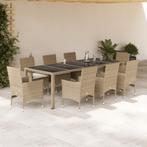 vidaXL 9-delige Tuinset met kussens poly rattan en glas, Tuin en Terras, Tuinsets en Loungesets, Nieuw, 8 zitplaatsen, Tuinset