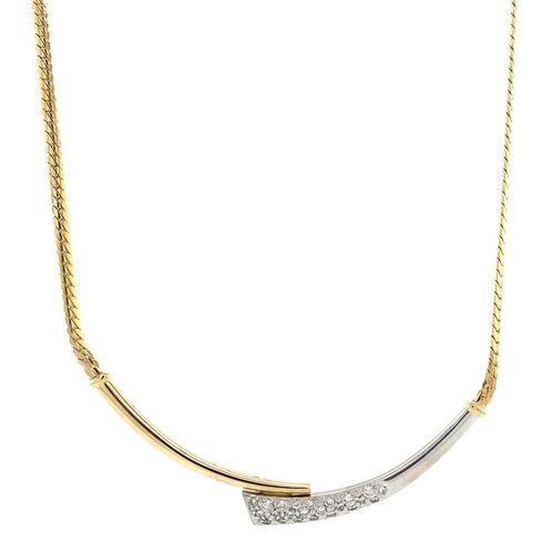 Bicolour gouden collier met hanger en diamant 14 krt, Sieraden, Tassen en Uiterlijk, Kettingen, Wit, Zo goed als nieuw, Met hanger