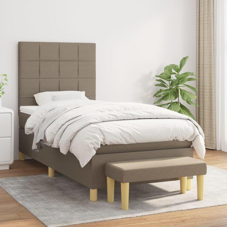 vidaXL Boxspring met matras stof taupe 90x190 cm, Huis en Inrichting, Slaapkamer | Bedden, 90 cm, 190 cm of minder, Eenpersoons